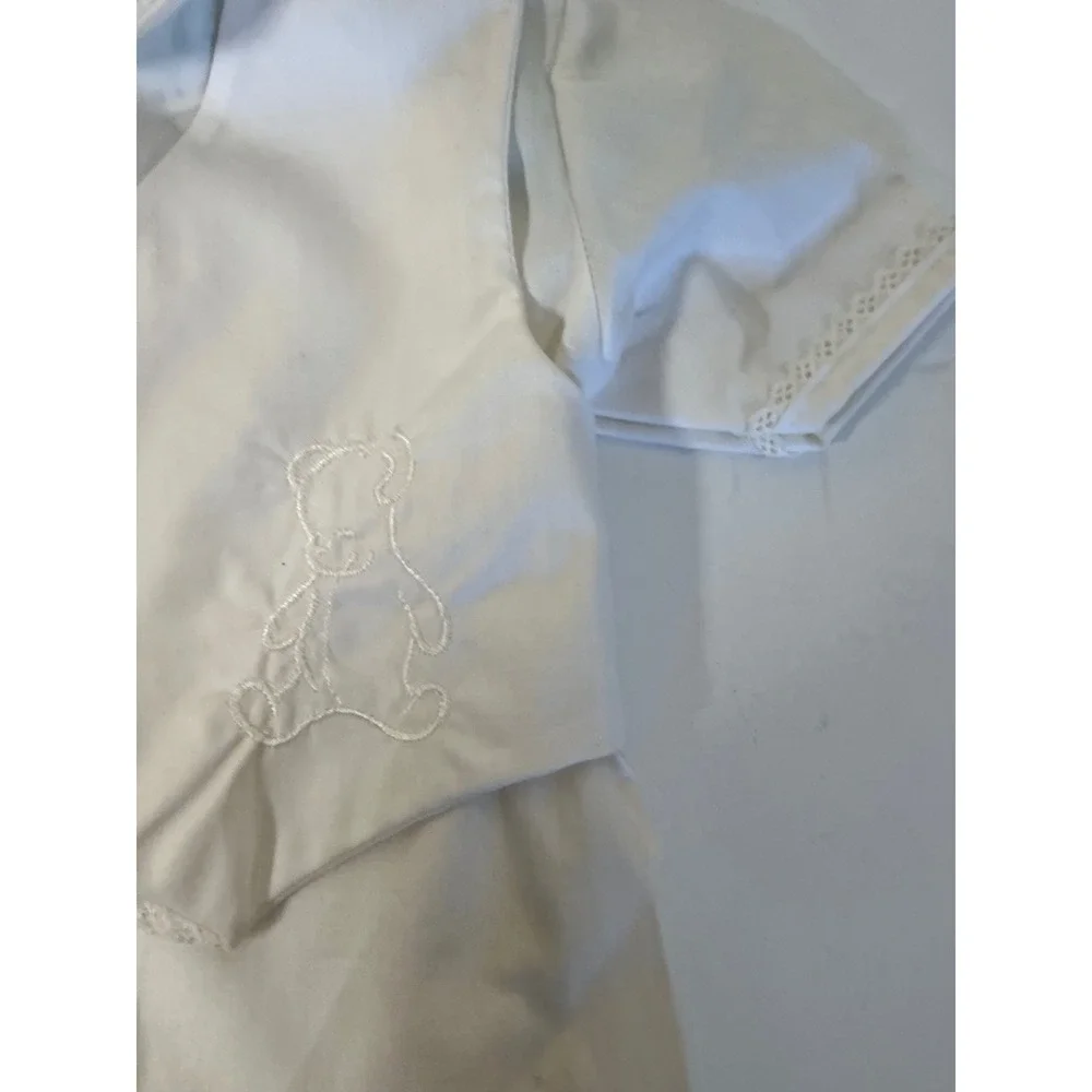 Baby Christening Outfit Romper Bonnet White Bear Embroidery 3-6‎ Months